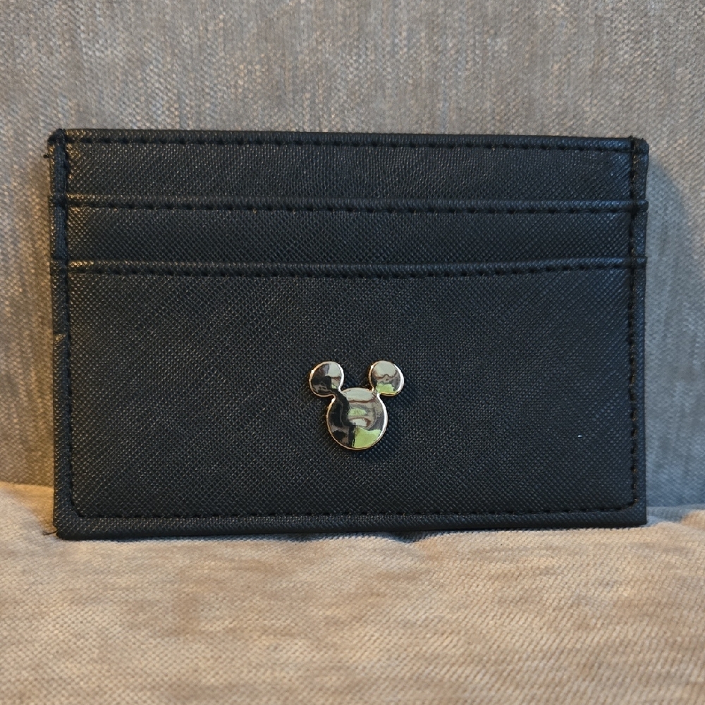 Disney Black Card Holder with Silver Mickey Emblem